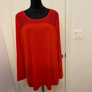 Lane Bryant Vibrant Red Orange Soft Sweater with Geometric Detail